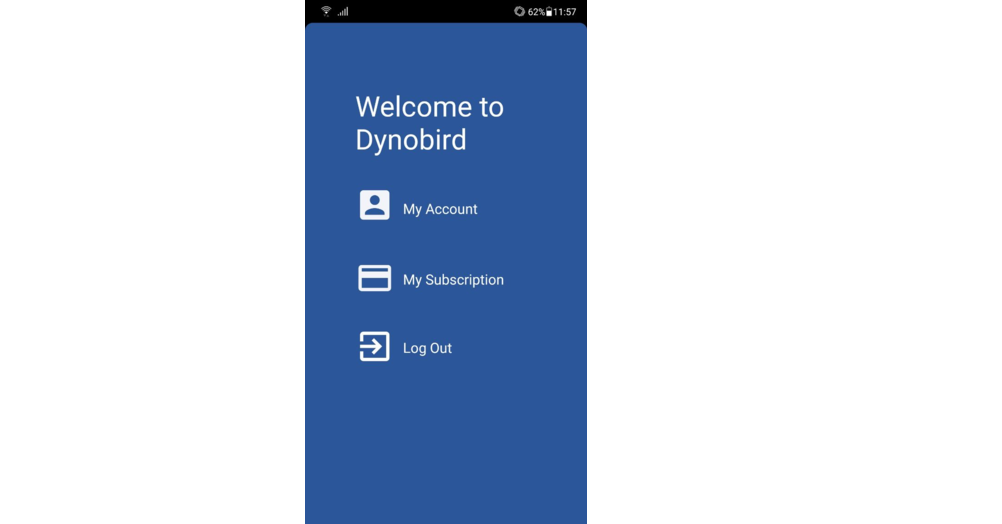 welcome page dynobird app