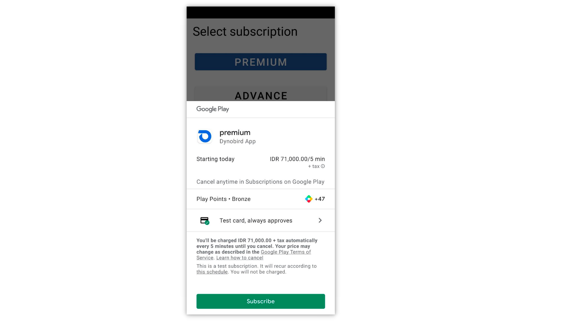 Pay selected subscription