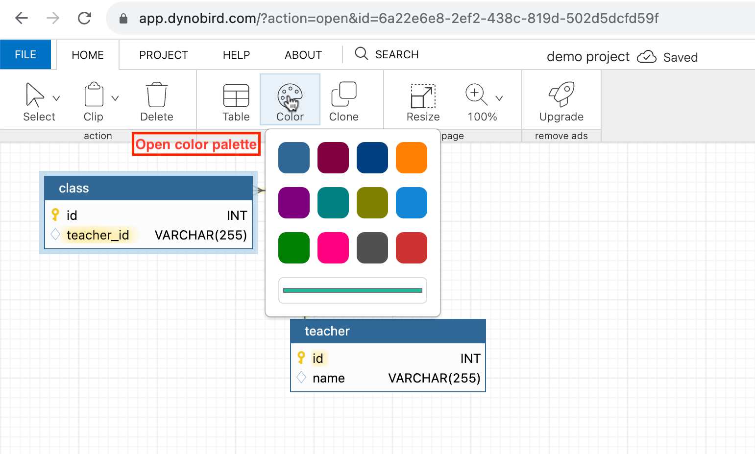 Home Menu Color Palette