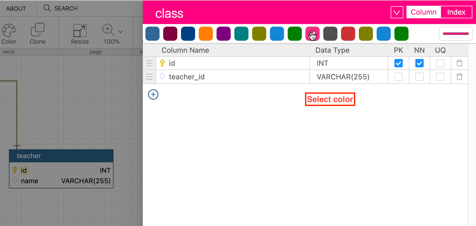 Table Color Selection